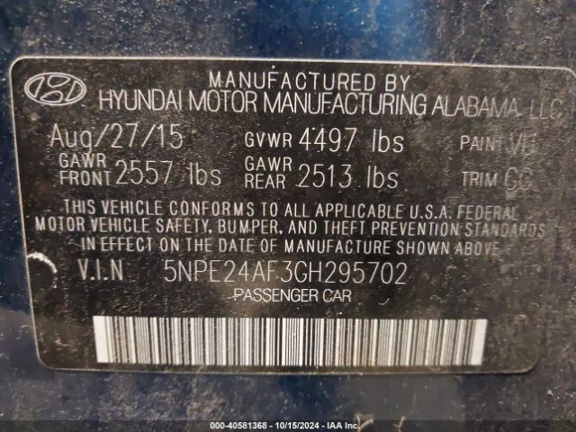 Photo 8 VIN: 5NPE24AF3GH295702 - HYUNDAI SONATA 