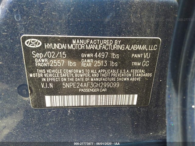 Photo 8 VIN: 5NPE24AF3GH299099 - HYUNDAI SONATA 