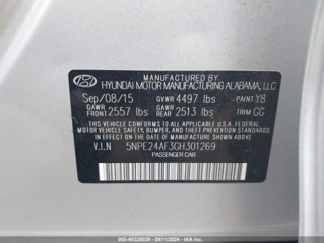 Photo 8 VIN: 5NPE24AF3GH301269 - HYUNDAI SONATA 