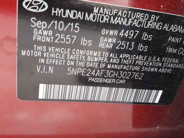 Photo 9 VIN: 5NPE24AF3GH302762 - HYUNDAI SONATA SE 