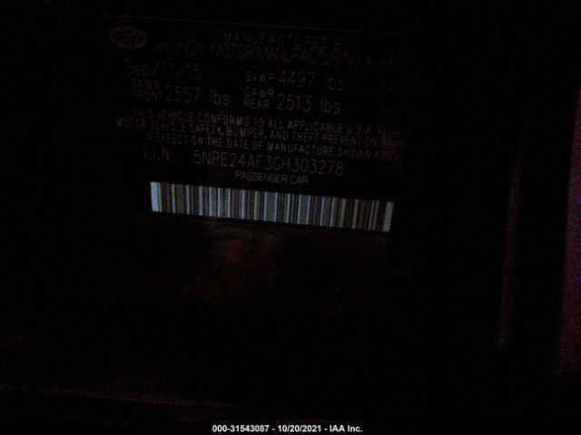 Photo 8 VIN: 5NPE24AF3GH303278 - HYUNDAI SONATA 