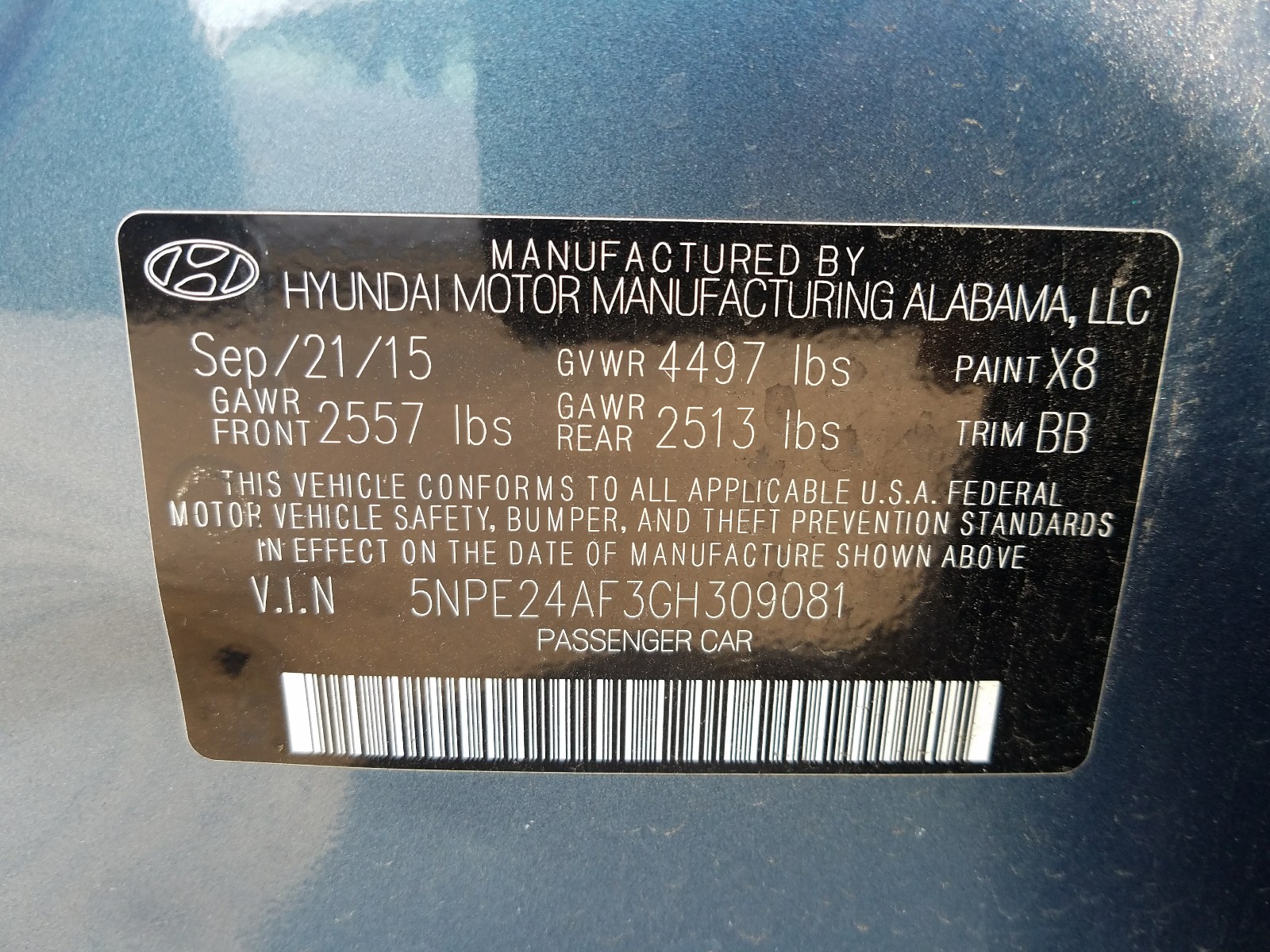 Photo 9 VIN: 5NPE24AF3GH309081 - HYUNDAI SONATA SE 