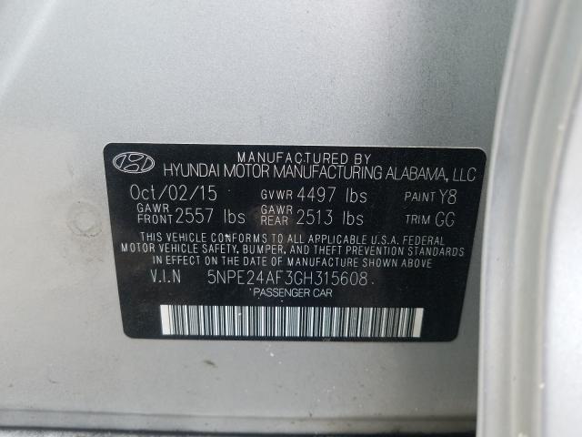 Photo 9 VIN: 5NPE24AF3GH315608 - HYUNDAI SONATA SE 