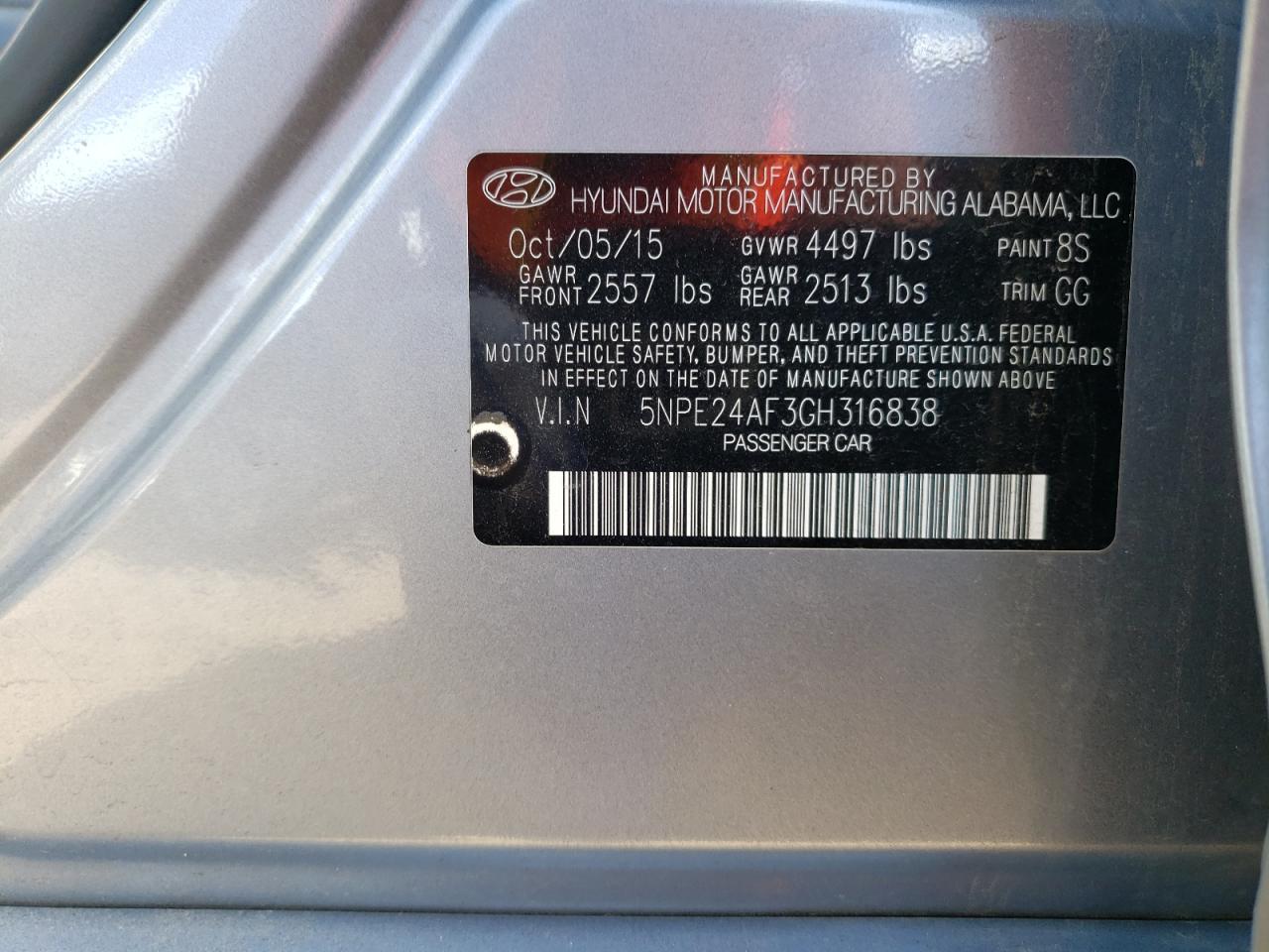 Photo 11 VIN: 5NPE24AF3GH316838 - HYUNDAI SONATA 