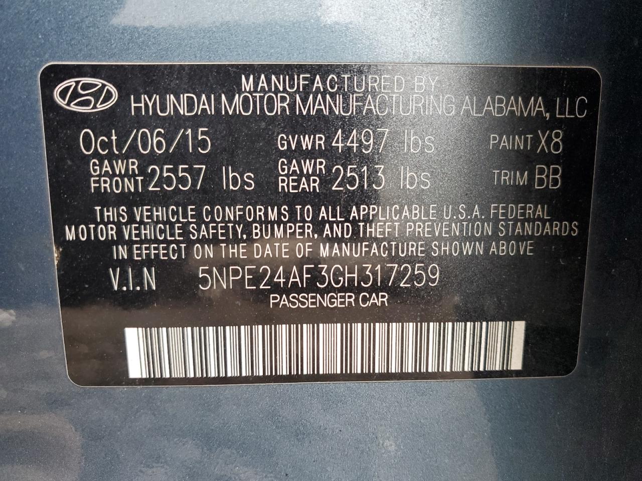 Photo 11 VIN: 5NPE24AF3GH317259 - HYUNDAI SONATA 