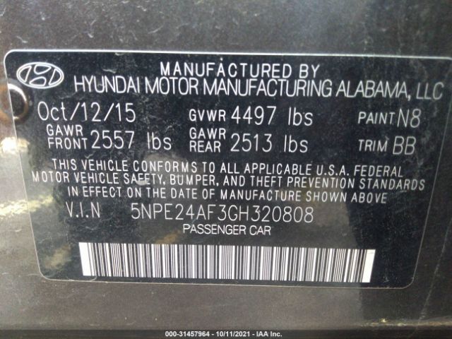 Photo 8 VIN: 5NPE24AF3GH320808 - HYUNDAI SONATA 