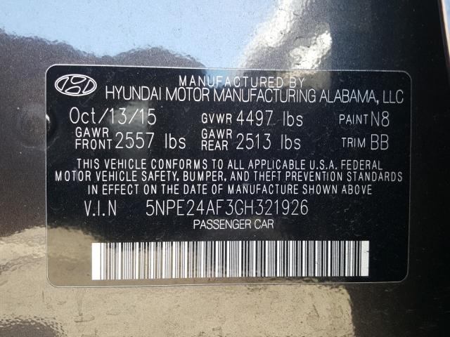 Photo 9 VIN: 5NPE24AF3GH321926 - HYUNDAI SONATA SE 