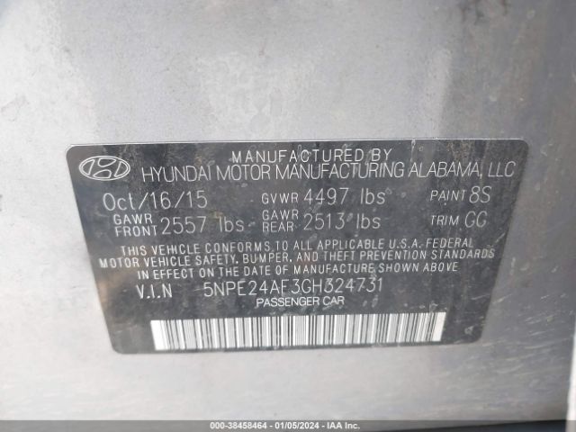 Photo 8 VIN: 5NPE24AF3GH324731 - HYUNDAI SONATA 