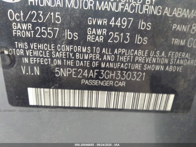 Photo 8 VIN: 5NPE24AF3GH330321 - HYUNDAI SONATA 