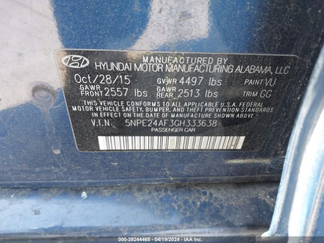 Photo 8 VIN: 5NPE24AF3GH333638 - HYUNDAI SONATA 