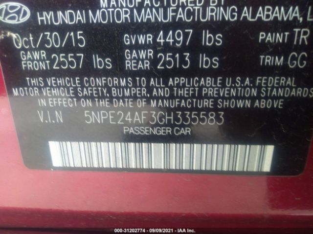 Photo 8 VIN: 5NPE24AF3GH335583 - HYUNDAI SONATA 