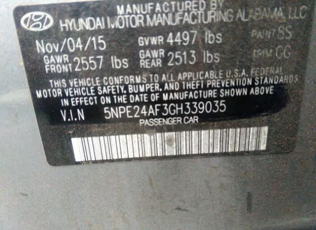 Photo 8 VIN: 5NPE24AF3GH339035 - HYUNDAI SONATA 