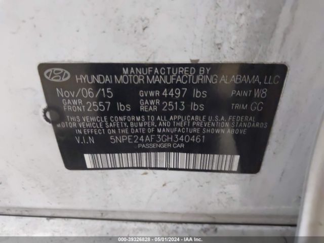 Photo 8 VIN: 5NPE24AF3GH340461 - HYUNDAI SONATA 