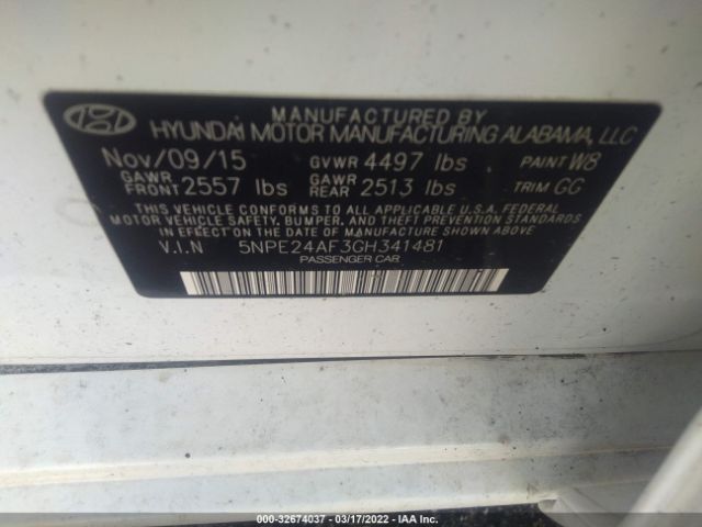 Photo 8 VIN: 5NPE24AF3GH341481 - HYUNDAI SONATA 