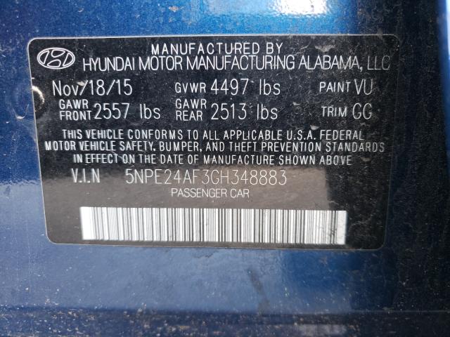 Photo 9 VIN: 5NPE24AF3GH348883 - HYUNDAI SONATA SE 