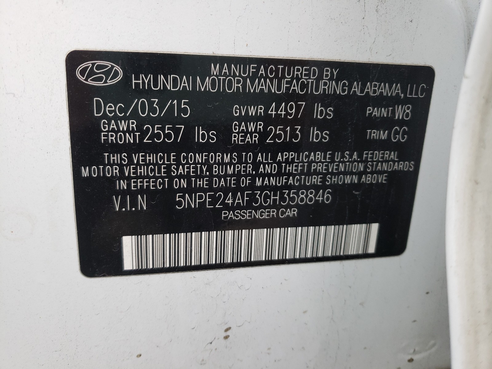 Photo 9 VIN: 5NPE24AF3GH358846 - HYUNDAI SONATA SE 