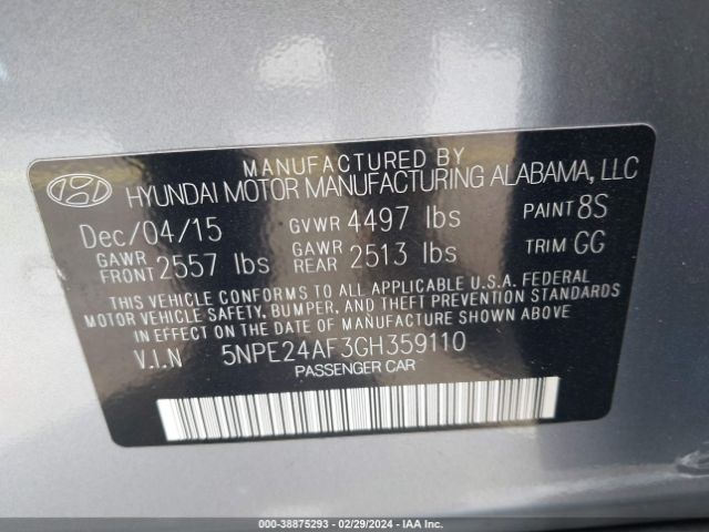 Photo 8 VIN: 5NPE24AF3GH359110 - HYUNDAI SONATA 