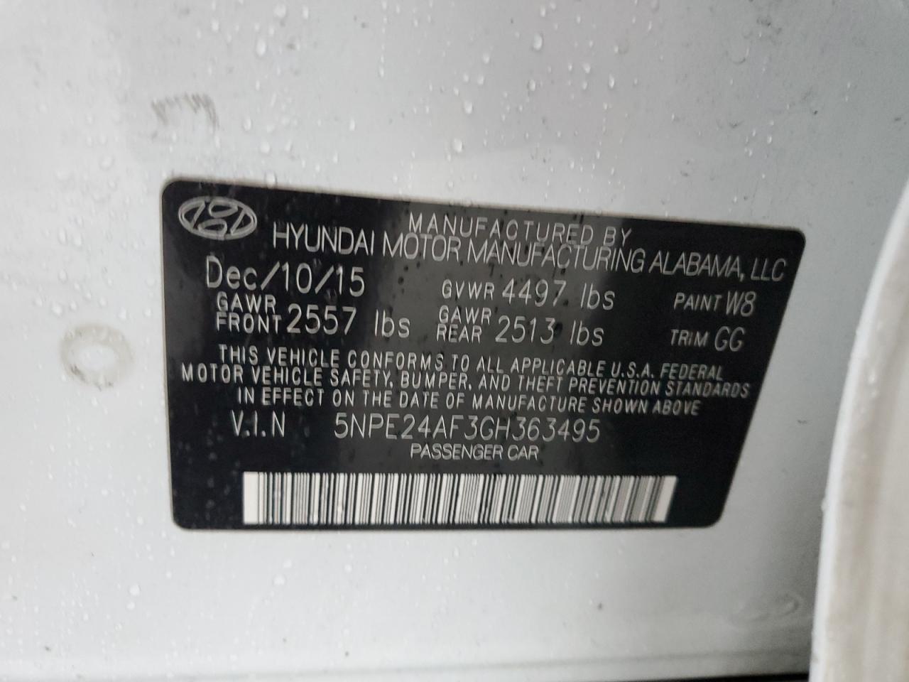 Photo 11 VIN: 5NPE24AF3GH363495 - HYUNDAI SONATA 