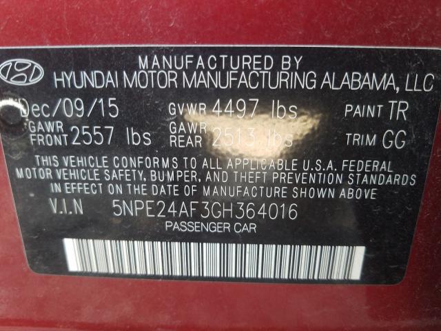 Photo 9 VIN: 5NPE24AF3GH364016 - HYUNDAI SONATA SE 