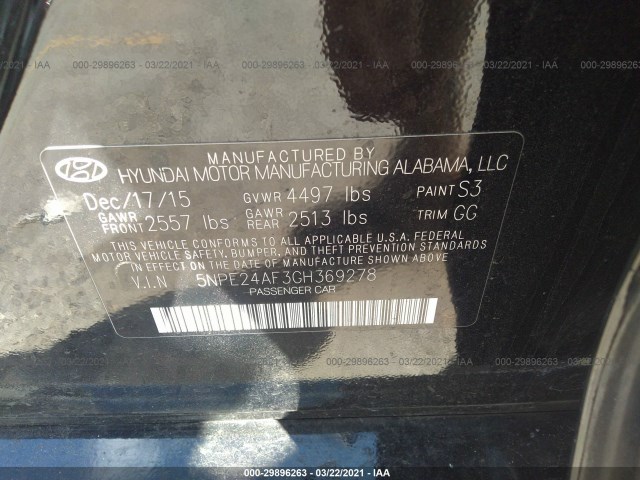 Photo 8 VIN: 5NPE24AF3GH369278 - HYUNDAI SONATA 