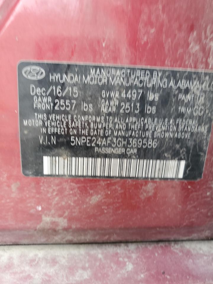 Photo 12 VIN: 5NPE24AF3GH369586 - HYUNDAI SONATA 