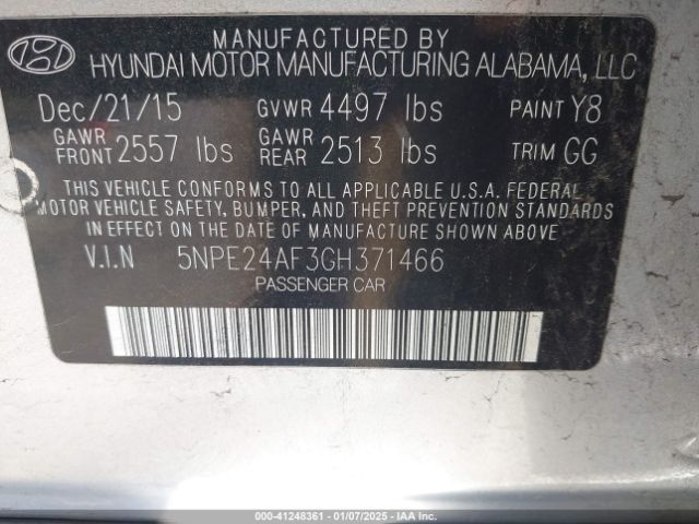 Photo 8 VIN: 5NPE24AF3GH371466 - HYUNDAI SONATA 