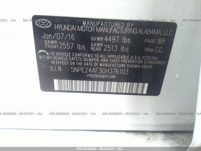 Photo 8 VIN: 5NPE24AF3GH376103 - HYUNDAI SONATA 