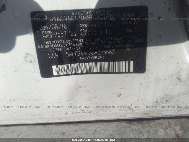 Photo 8 VIN: 5NPE24AF3GH376683 - HYUNDAI SONATA 