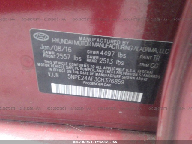 Photo 8 VIN: 5NPE24AF3GH376859 - HYUNDAI SONATA 