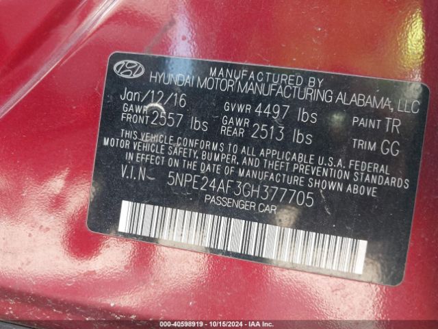 Photo 8 VIN: 5NPE24AF3GH377705 - HYUNDAI SONATA 