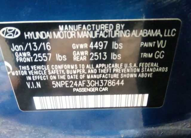 Photo 8 VIN: 5NPE24AF3GH378644 - HYUNDAI SONATA 