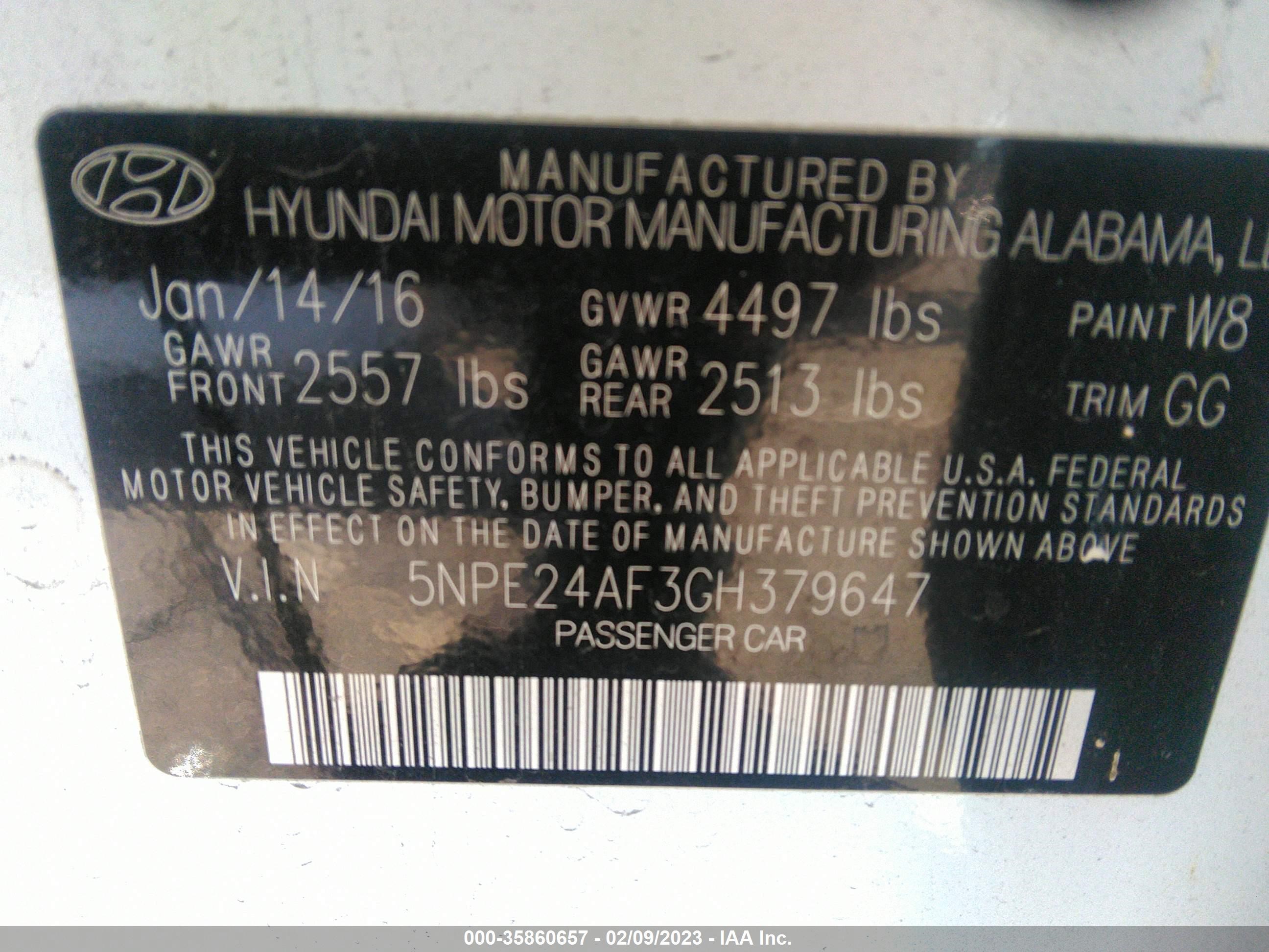 Photo 8 VIN: 5NPE24AF3GH379647 - HYUNDAI SONATA 