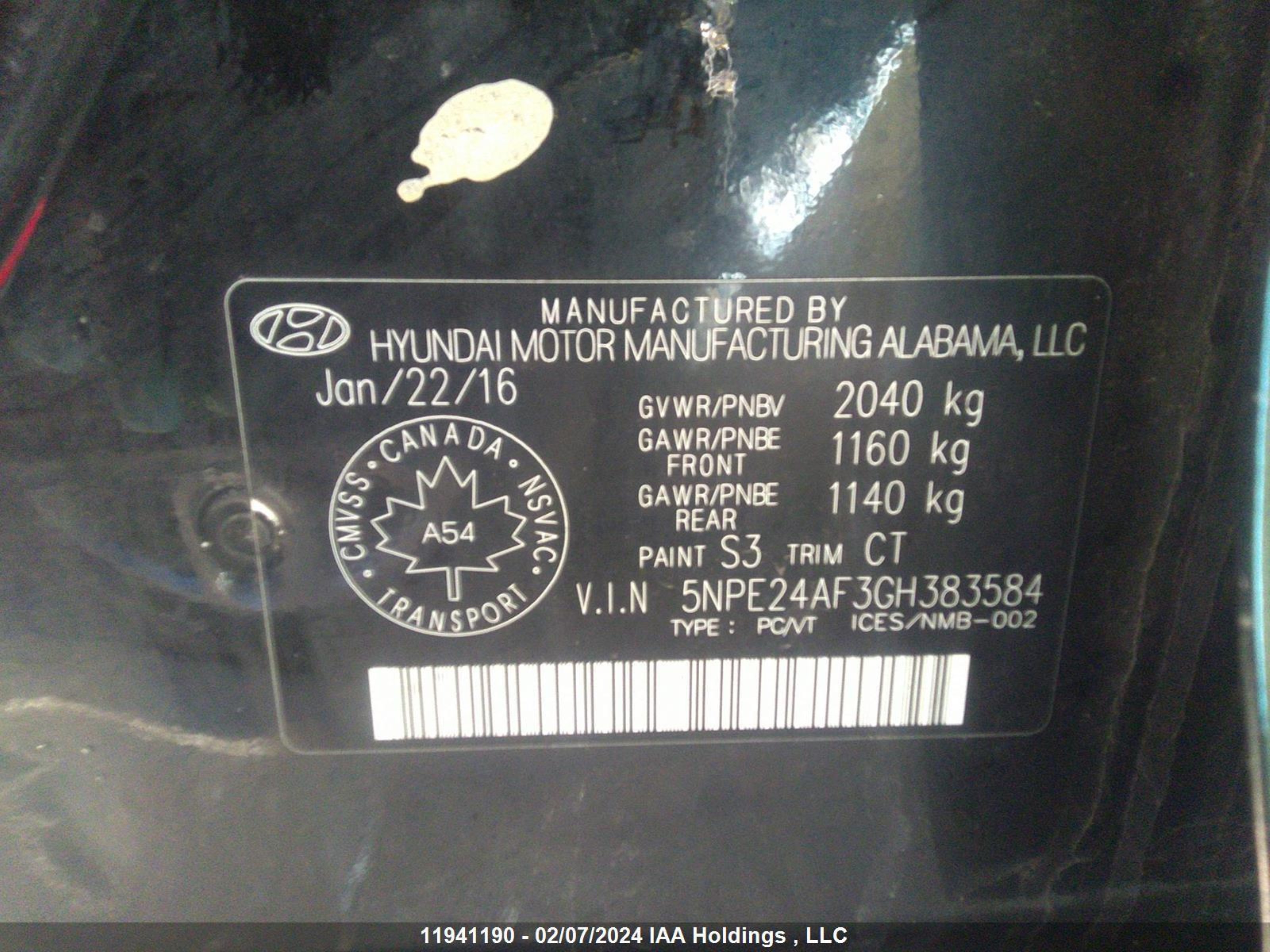 Photo 8 VIN: 5NPE24AF3GH383584 - HYUNDAI SONATA 