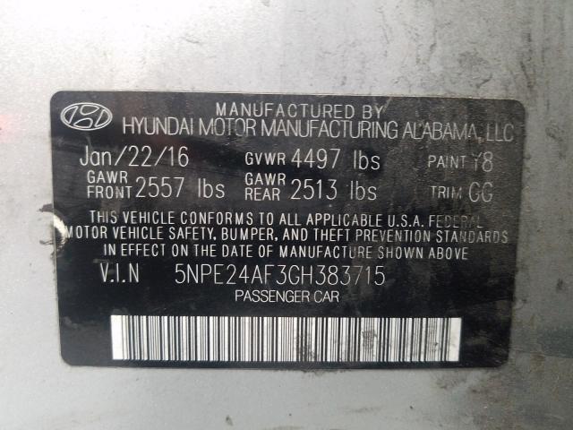 Photo 9 VIN: 5NPE24AF3GH383715 - HYUNDAI SONATA SE 