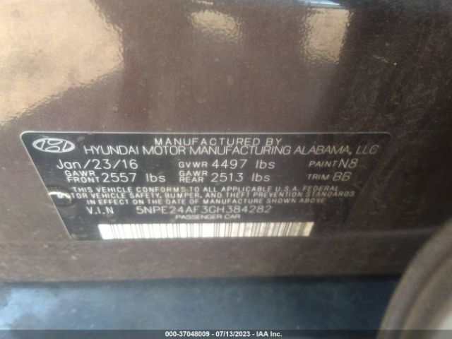 Photo 8 VIN: 5NPE24AF3GH384282 - HYUNDAI SONATA 