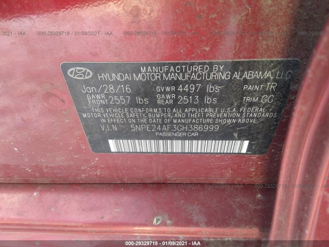 Photo 8 VIN: 5NPE24AF3GH386999 - HYUNDAI SONATA 