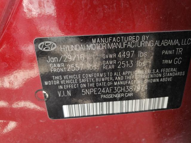 Photo 9 VIN: 5NPE24AF3GH387974 - HYUNDAI SONATA SE 