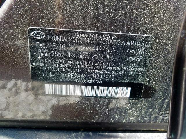 Photo 9 VIN: 5NPE24AF3GH397243 - HYUNDAI SONATA SE 