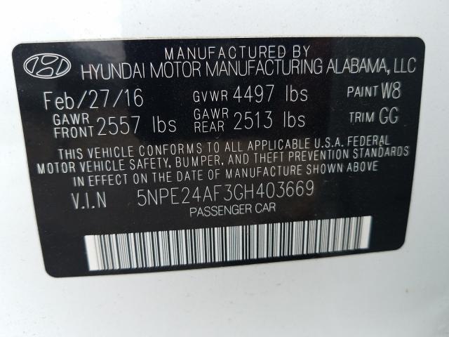 Photo 9 VIN: 5NPE24AF3GH403669 - HYUNDAI SONATA SE 