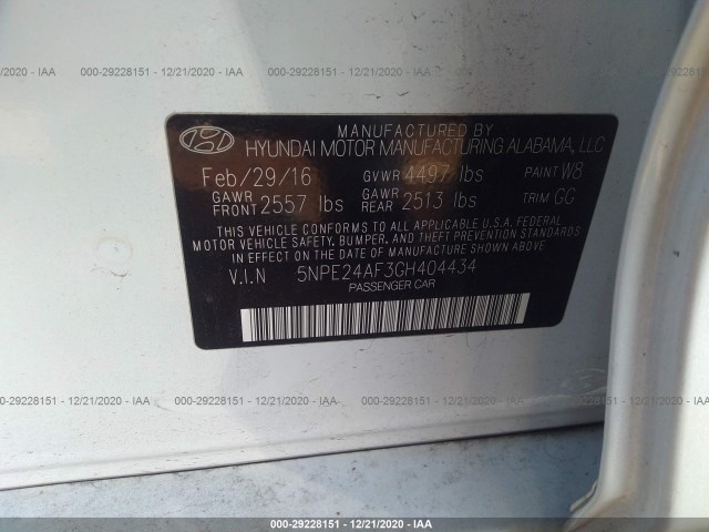 Photo 8 VIN: 5NPE24AF3GH404434 - HYUNDAI SONATA 