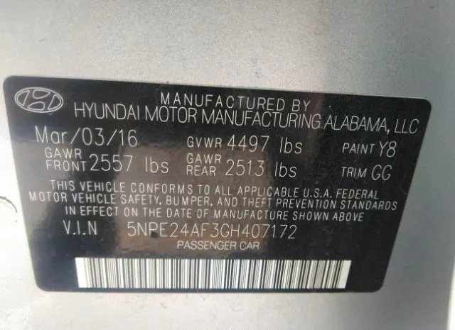 Photo 8 VIN: 5NPE24AF3GH407172 - HYUNDAI SONATA 