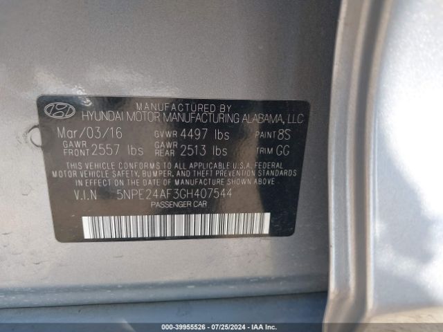 Photo 8 VIN: 5NPE24AF3GH407544 - HYUNDAI SONATA 