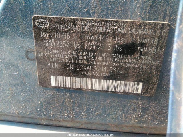 Photo 8 VIN: 5NPE24AF3GH410878 - HYUNDAI SONATA 