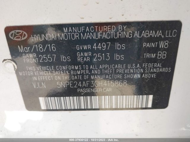 Photo 8 VIN: 5NPE24AF3GH415868 - HYUNDAI SONATA 