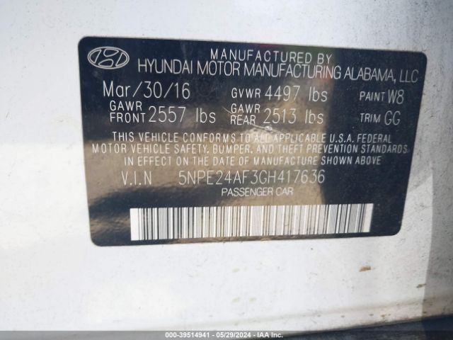 Photo 8 VIN: 5NPE24AF3GH417636 - HYUNDAI SONATA 