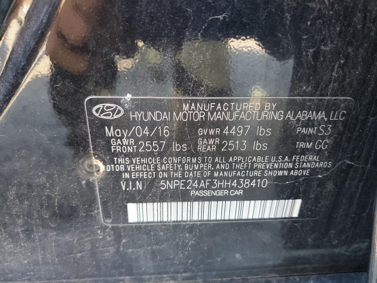 Photo 11 VIN: 5NPE24AF3HH438410 - HYUNDAI SONATA 