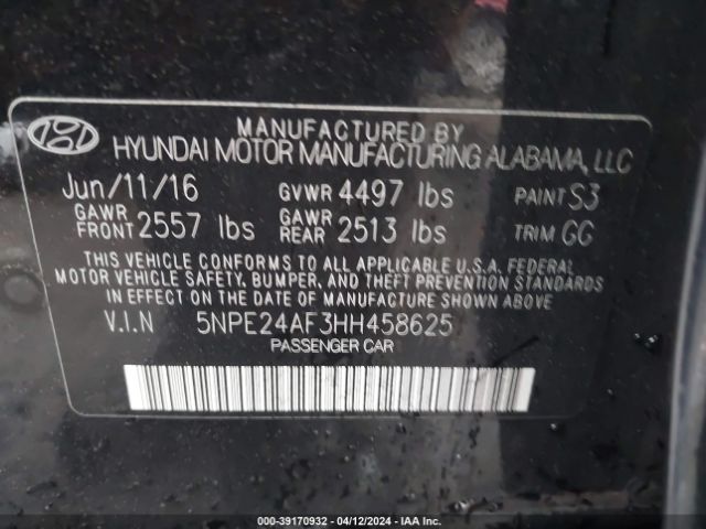 Photo 8 VIN: 5NPE24AF3HH458625 - HYUNDAI SONATA 