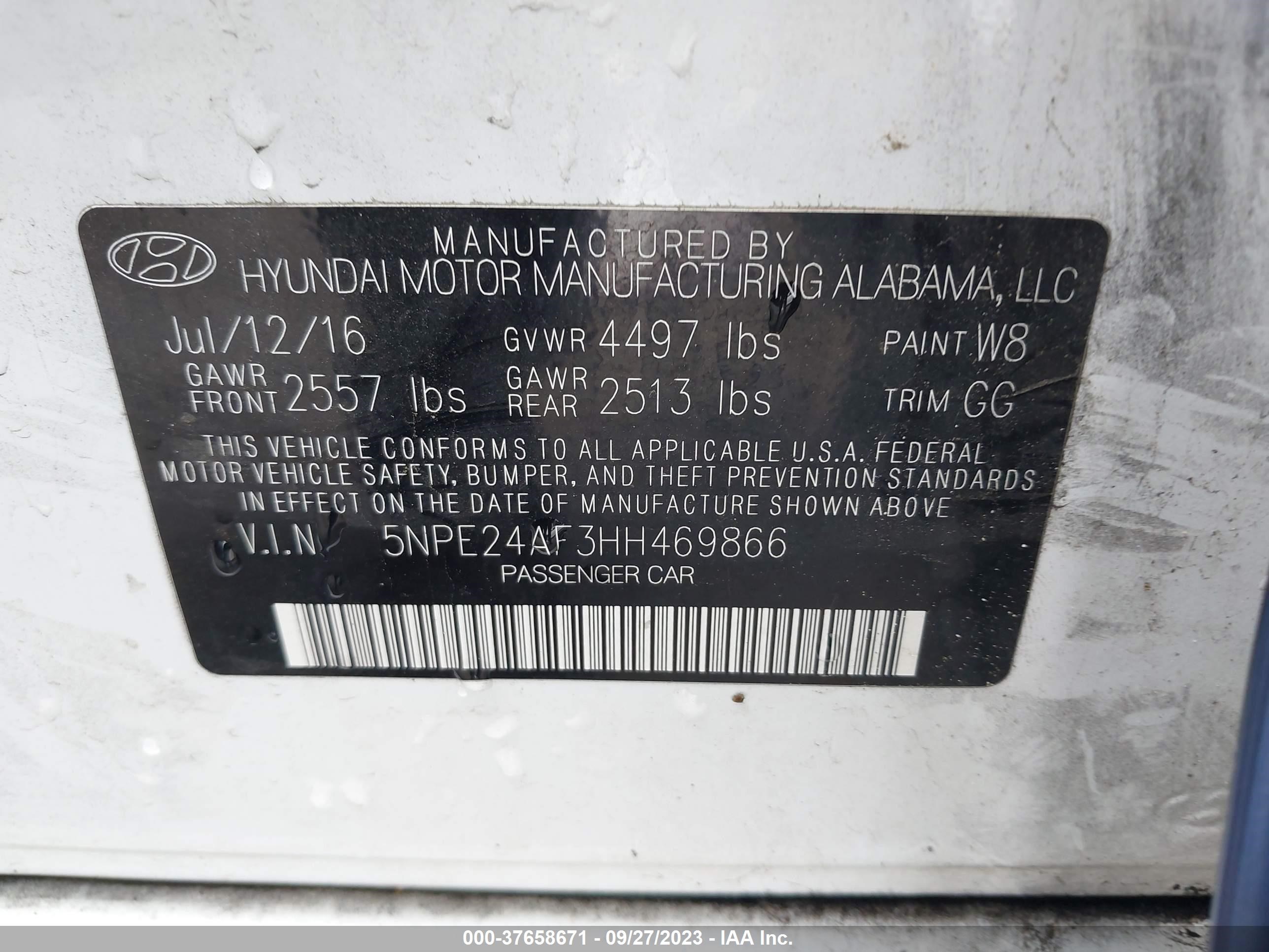 Photo 8 VIN: 5NPE24AF3HH469866 - HYUNDAI SONATA 