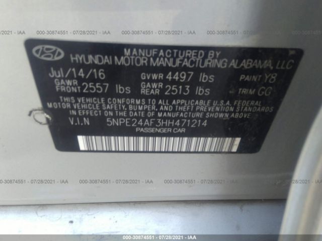 Photo 8 VIN: 5NPE24AF3HH471214 - HYUNDAI SONATA 