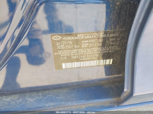 Photo 8 VIN: 5NPE24AF3HH474677 - HYUNDAI SONATA 